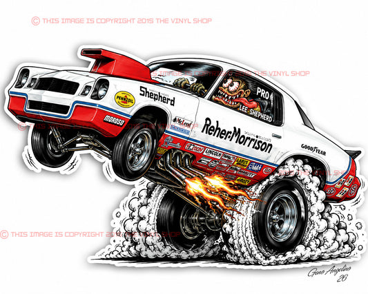 Lee Shepherd Pro Stock Camaro Rat Fink style full color decal